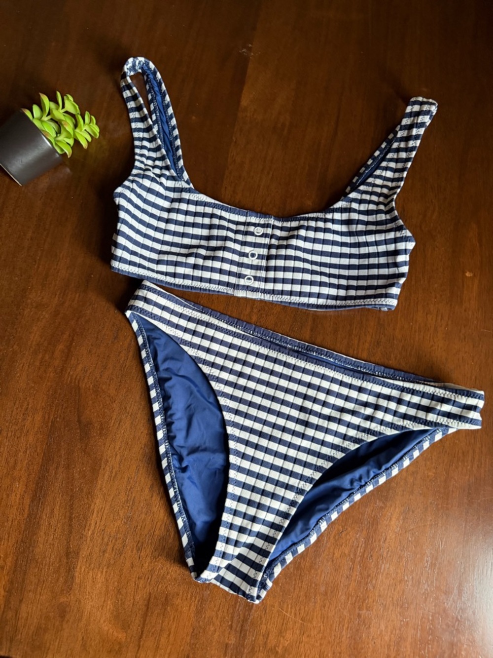 Solid & Striped Blue & White Ribbed  The Elle Button Top & Bottom Set Size Small